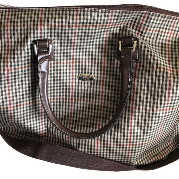 VTG DVF Plaid Weekender Carry On Personal Travel Bag Shoulder Strap Large 20X17” - Picture 4 of 13